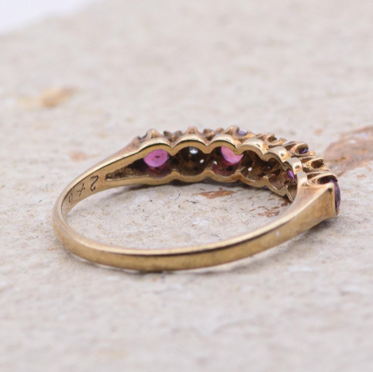 Vintage 9ct Ruby and Diamond Ring | UK Size L | US Size 5.75