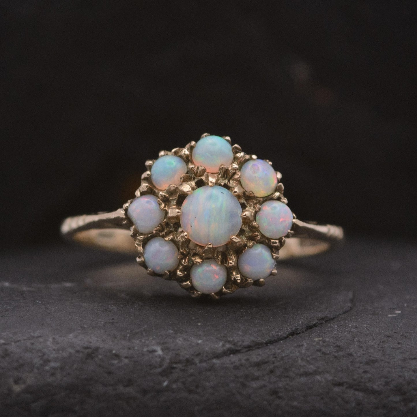 Vintage Opal Cluster Ring | UK Size M 1/2 | US Size 6.5 | 9 carat gold