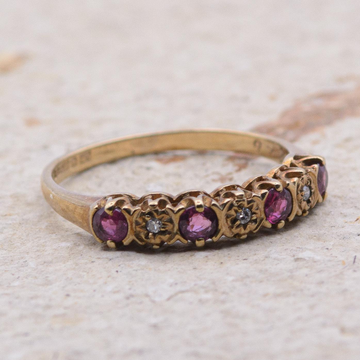 Vintage 9ct Ruby and Diamond Ring | UK Size L | US Size 5.75