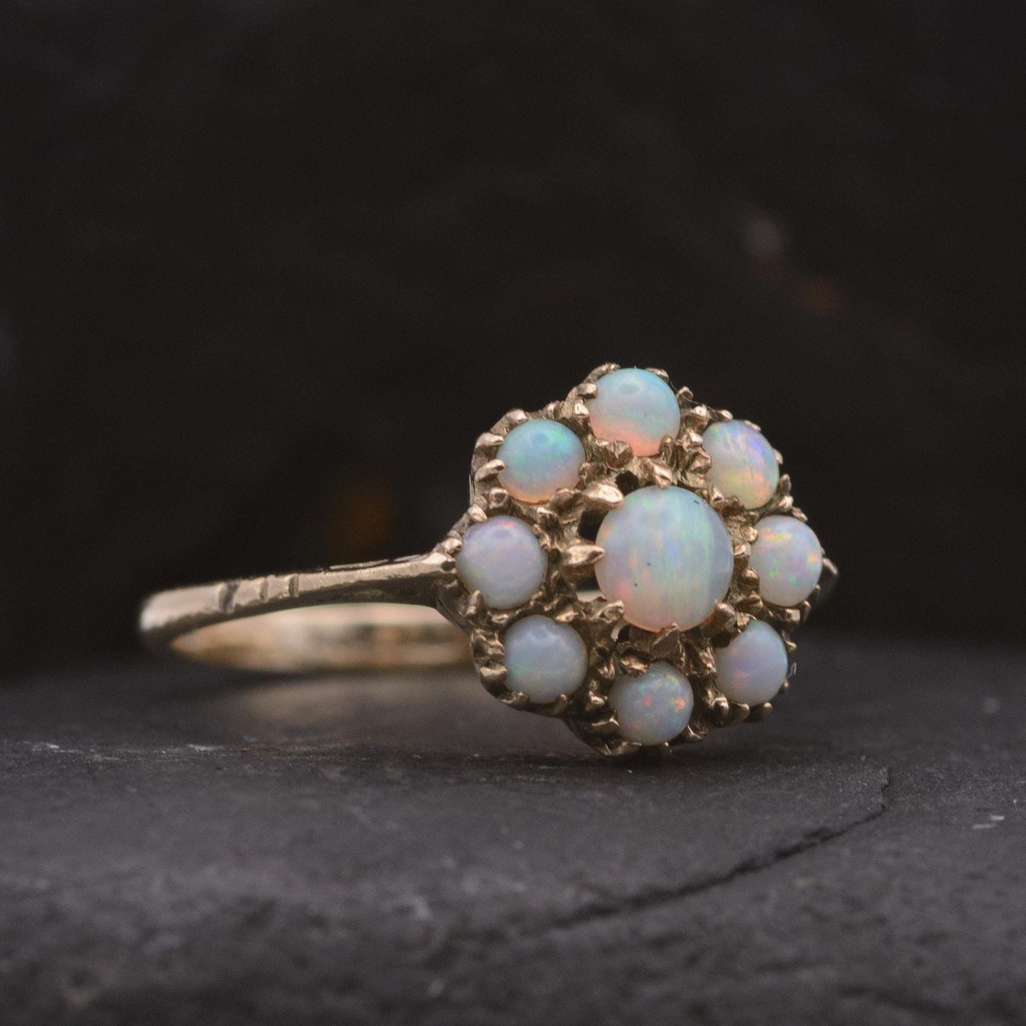 Vintage Opal Cluster Ring | UK Size M 1/2 | US Size 6.5 | 9 carat gold