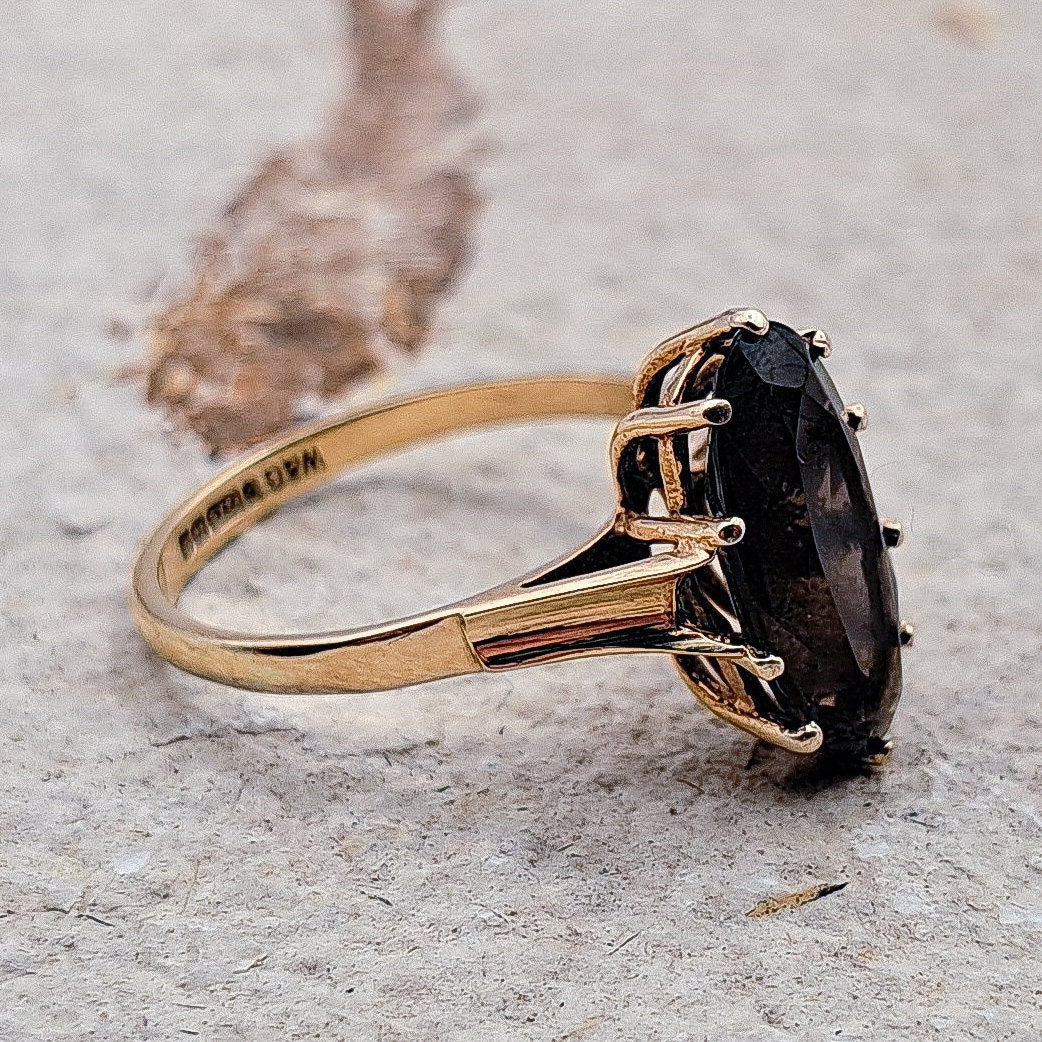 Vintage 9ct Gold Smoky Quartz Cocktail Ring | UK Size O 1/2 | US Size 7.5 |