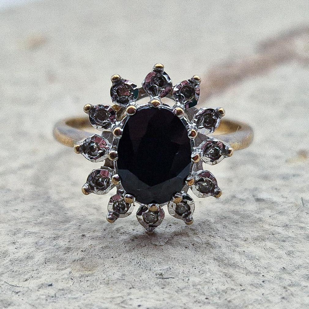 Vintage 9ct Diamond and Sapphire Cluster Ring | UK Size L | US Size 5.75