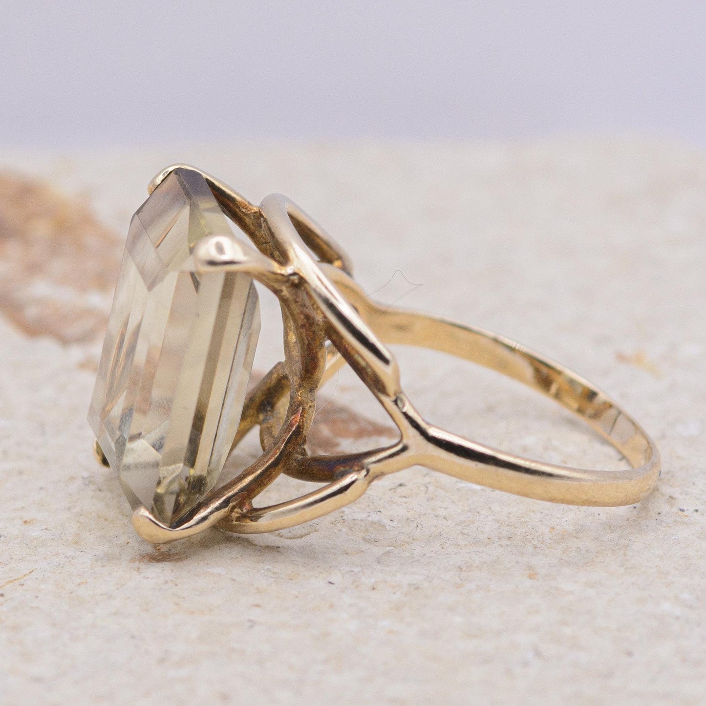 Vintage Chunky Smoky Quartz Cocktail Ring | 9ct | UK Size O | US Size 7 |