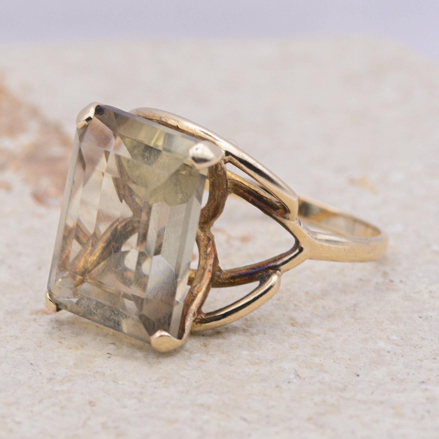 Vintage Chunky Smoky Quartz Cocktail Ring | 9ct | UK Size O | US Size 7 |