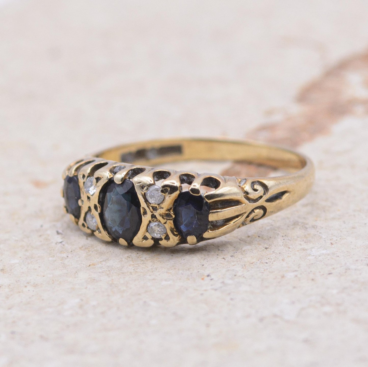 9ct Gold Sapphire and Diamond Boat Ring