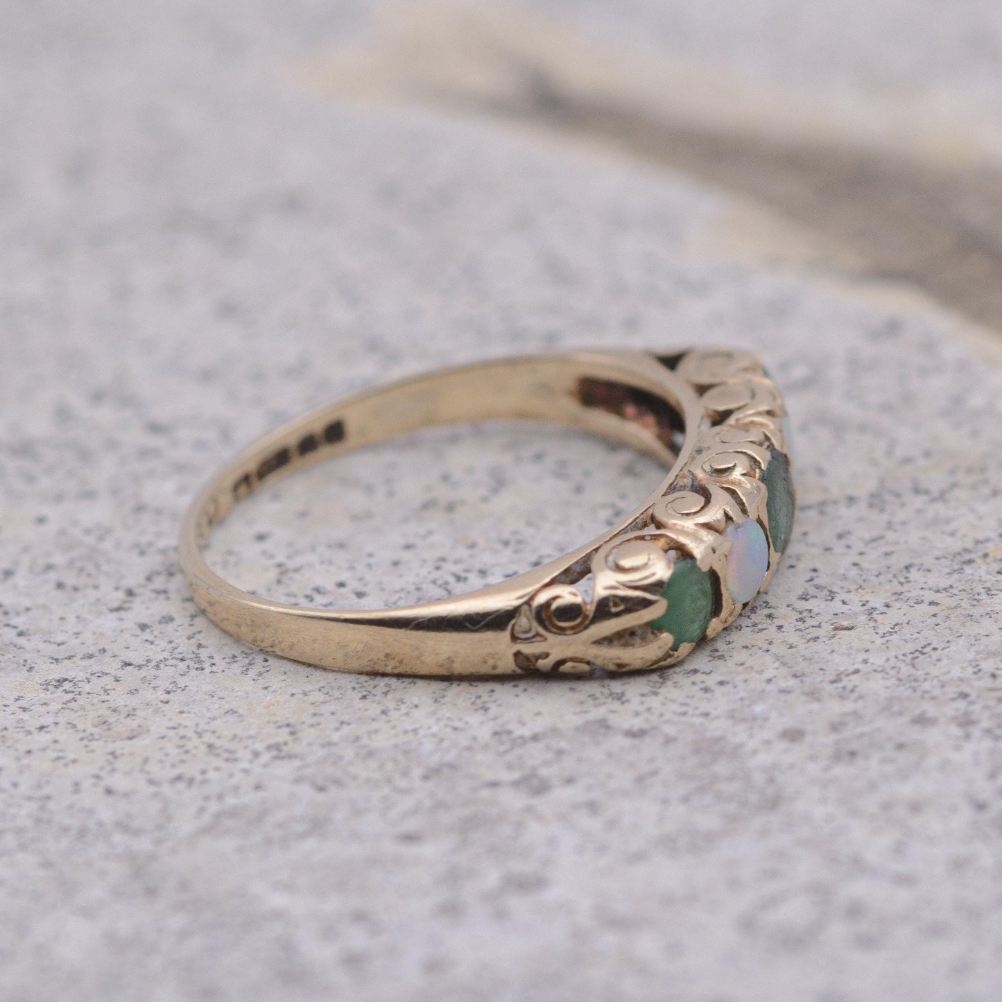 Vintage Emerald and Opal 5-Stone Ring | UK Size L 1/2 | US Size 6 | 9ct