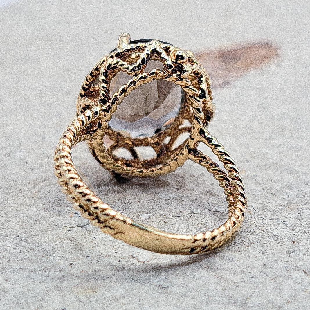 Vintage 9ct Gold Smoky Quartz Cocktail Ring | UK Size J / US 5 |