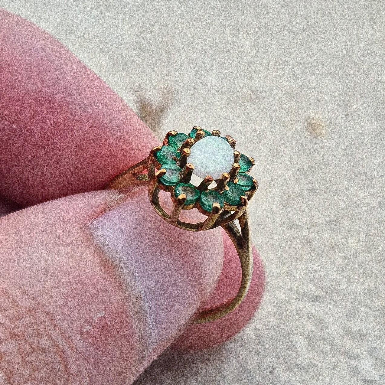Vintage Emerald and Opal Cluster Ring |UK Size K 1/2 | US Size 5.5 | 9ct