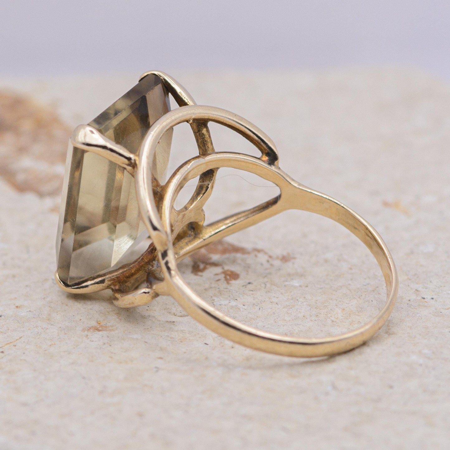Vintage Chunky Smoky Quartz Cocktail Ring | 9ct | UK Size O | US Size 7 |