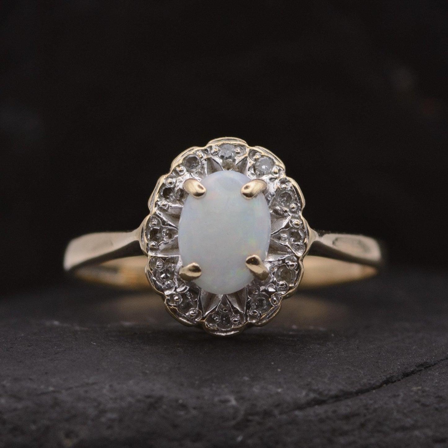 Vintage Opal and Diamond Cluster Ring | 9ct | UK Size O | US Size 7.25