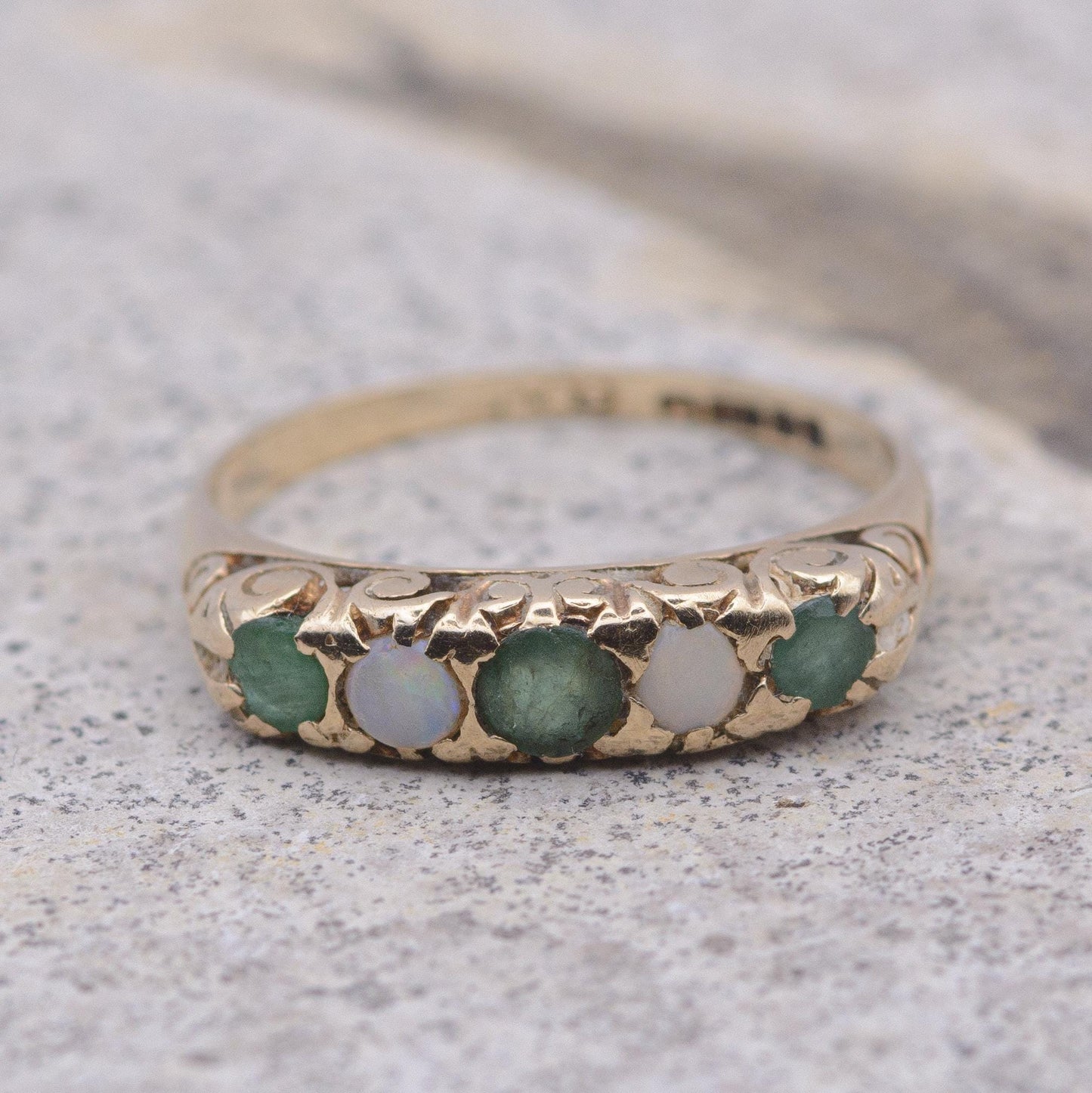 Vintage Emerald and Opal 5-Stone Ring | UK Size L 1/2 | US Size 6 | 9ct