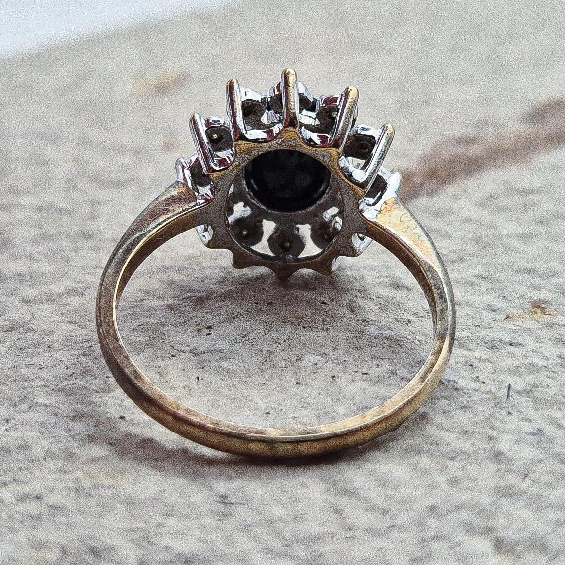 Vintage 9ct Diamond and Sapphire Cluster Ring | UK Size L | US Size 5.75