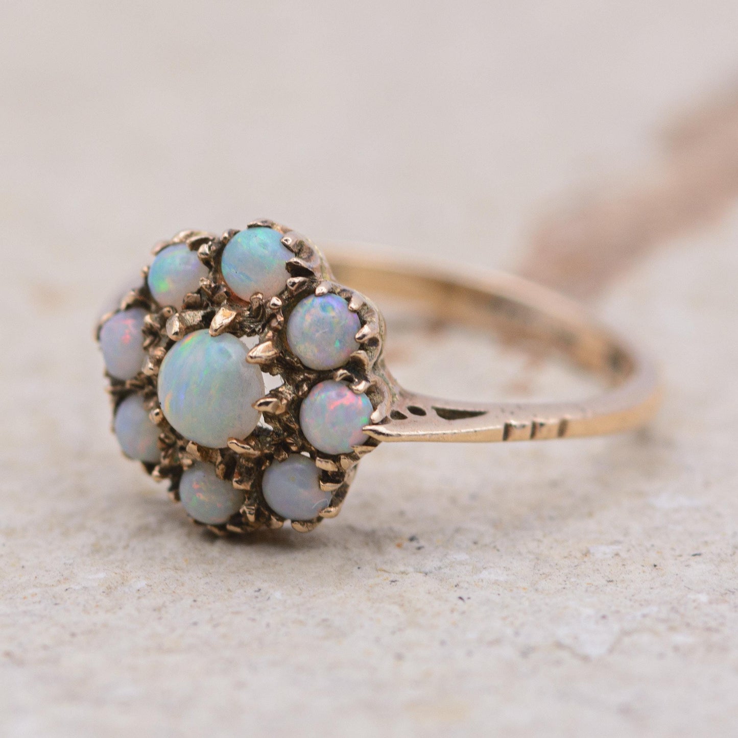 Vintage Opal Cluster Ring | UK Size M 1/2 | US Size 6.5 | 9 carat gold