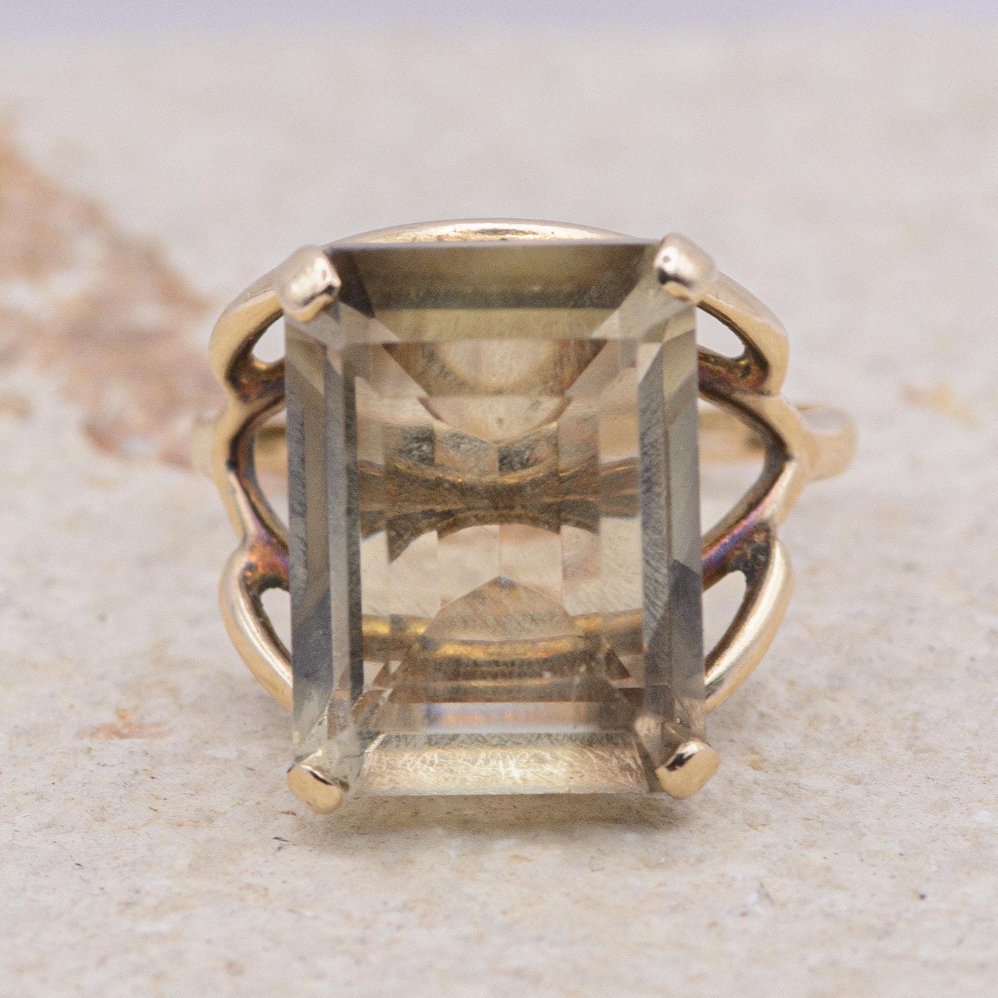 Vintage Chunky Smoky Quartz Cocktail Ring | 9ct | UK Size O | US Size 7 |