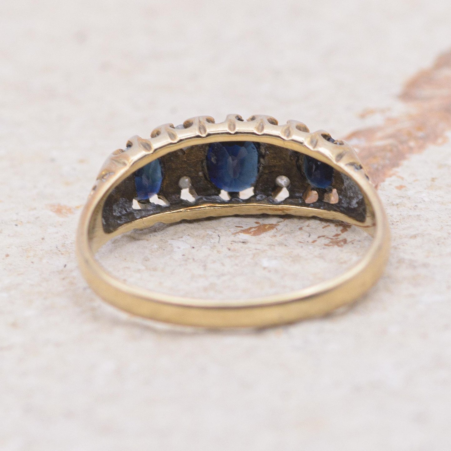 9ct Gold Sapphire and Diamond Boat Ring
