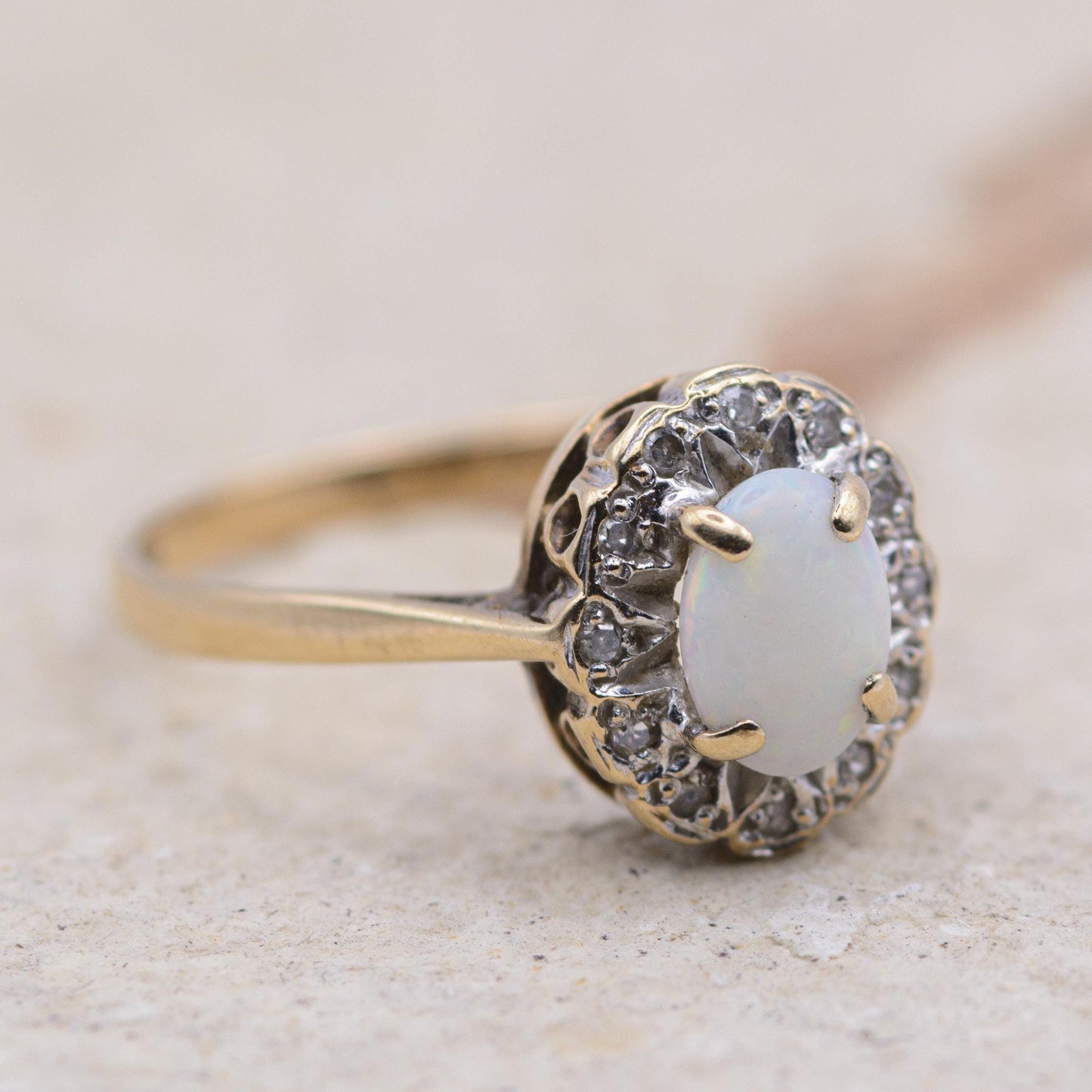 Vintage Opal and Diamond Cluster Ring | 9ct | UK Size O | US Size 7.25