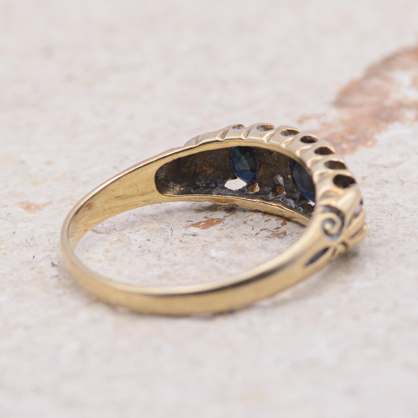 9ct Gold Sapphire and Diamond Boat Ring