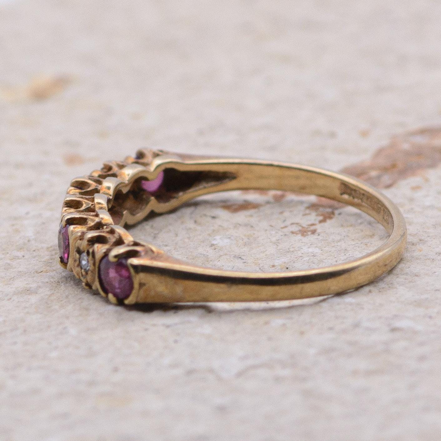 Vintage 9ct Ruby and Diamond Ring | UK Size L | US Size 5.75