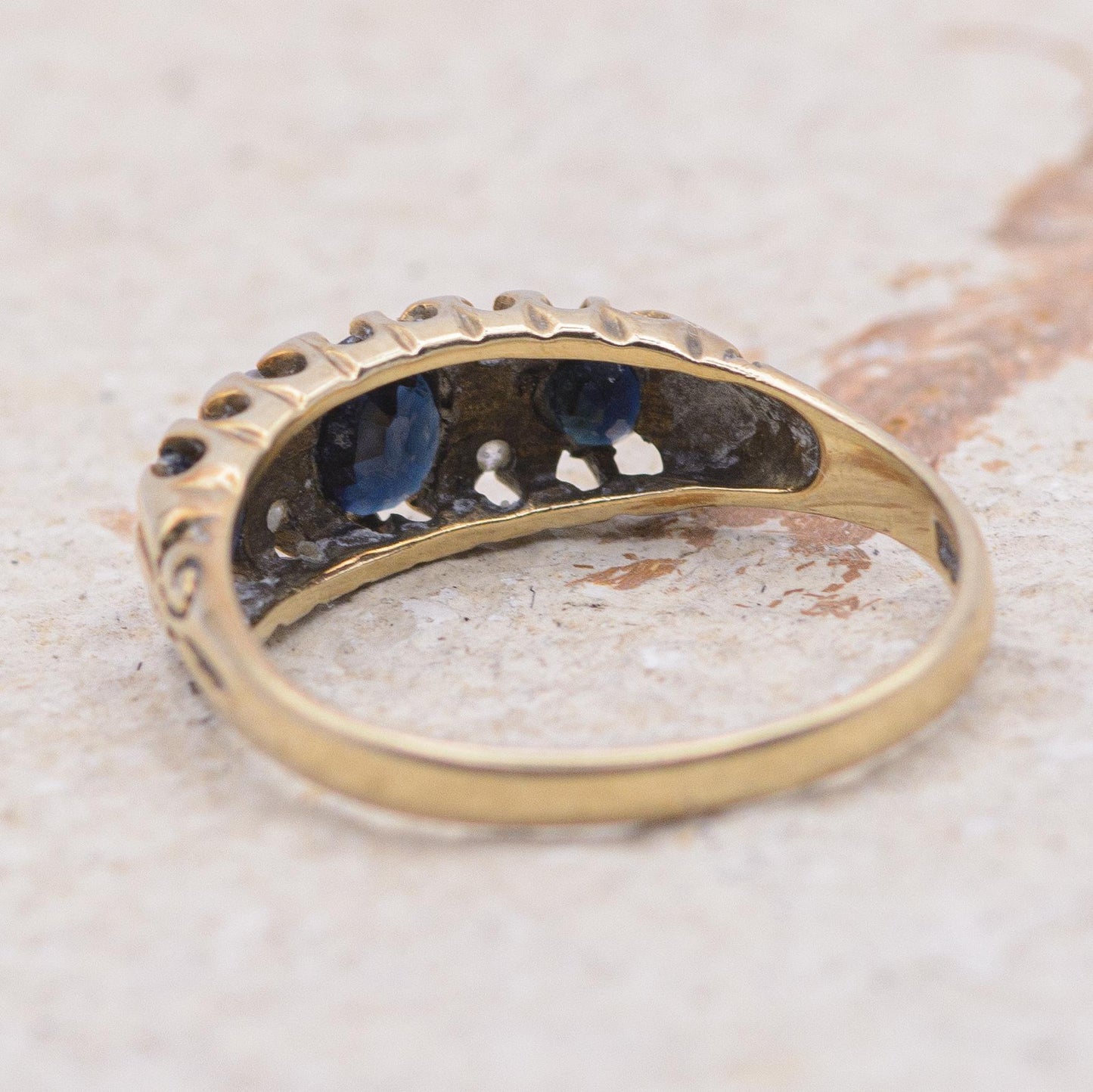 9ct Gold Sapphire and Diamond Boat Ring