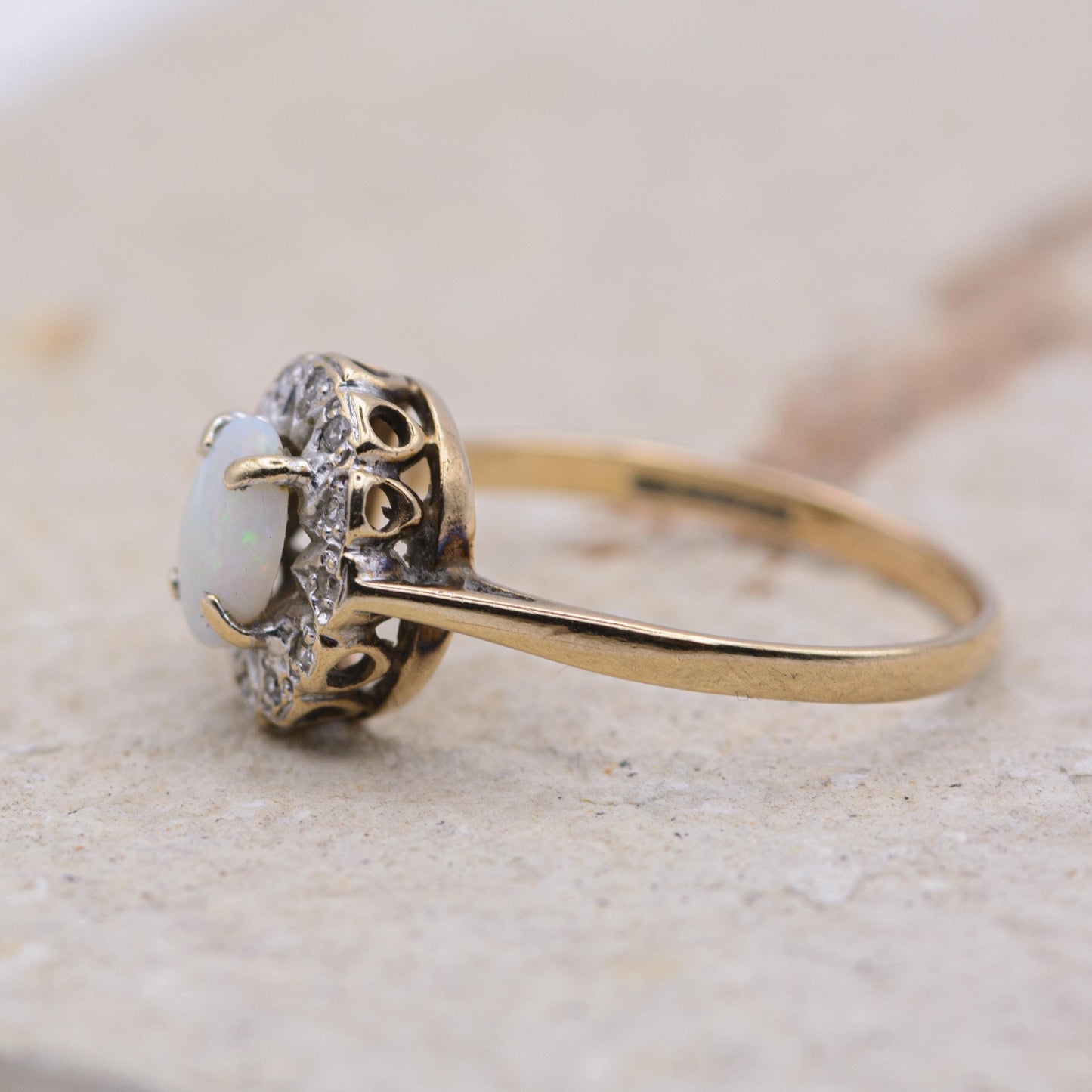 Vintage Opal and Diamond Cluster Ring | 9ct | UK Size O | US Size 7.25