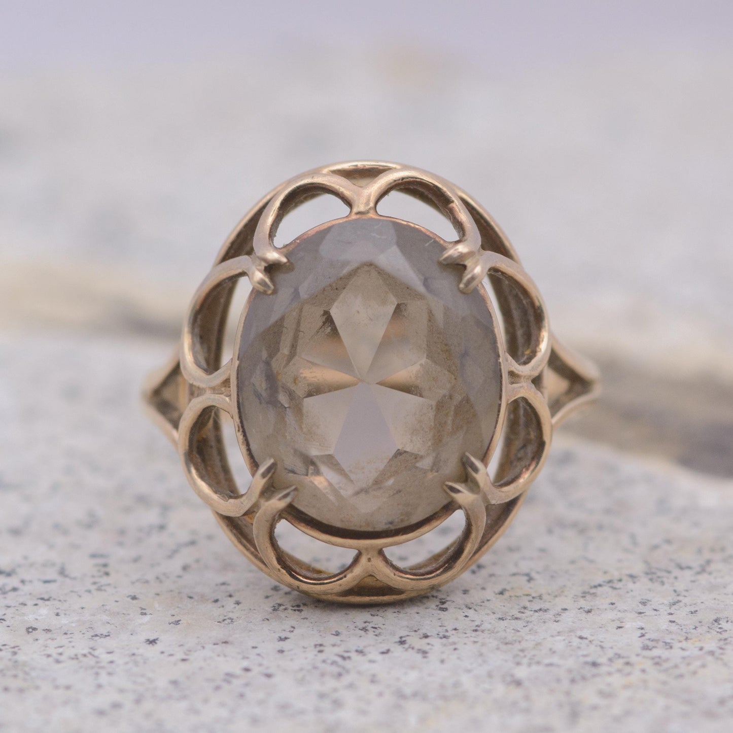 Vintage Smoky Quartz Cocktail Ring | 9ct | UK Size J | US Size 4.75 |