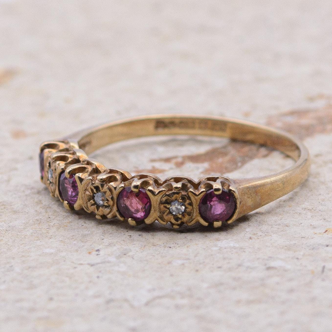 Vintage 9ct Ruby and Diamond Ring | UK Size L | US Size 5.75