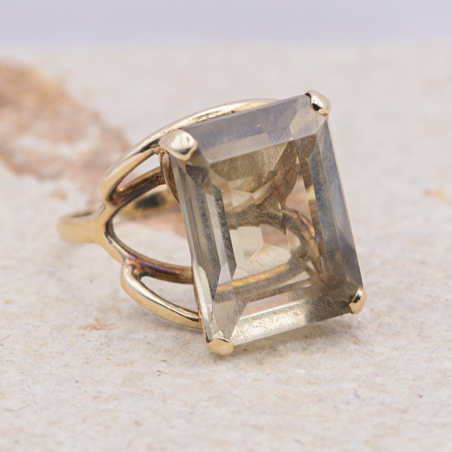 Vintage Chunky Smoky Quartz Cocktail Ring | 9ct | UK Size O | US Size 7 |