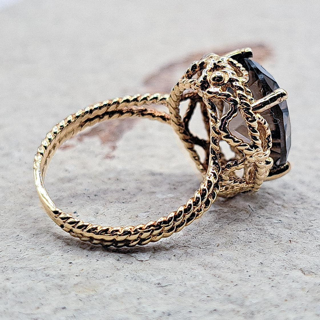 Vintage 9ct Gold Smoky Quartz Cocktail Ring | UK Size J / US 5 |