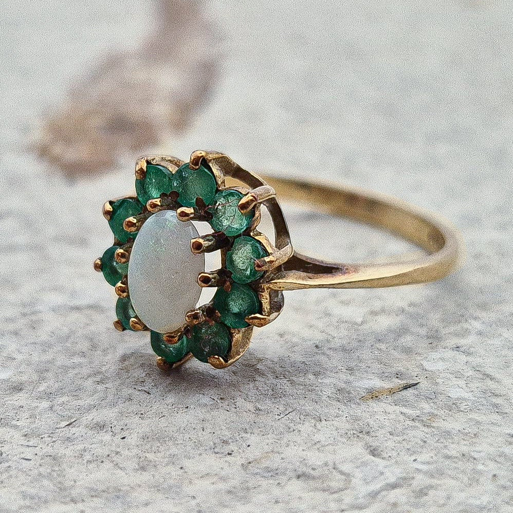 Vintage Emerald and Opal Cluster Ring |UK Size K 1/2 | US Size 5.5 | 9ct