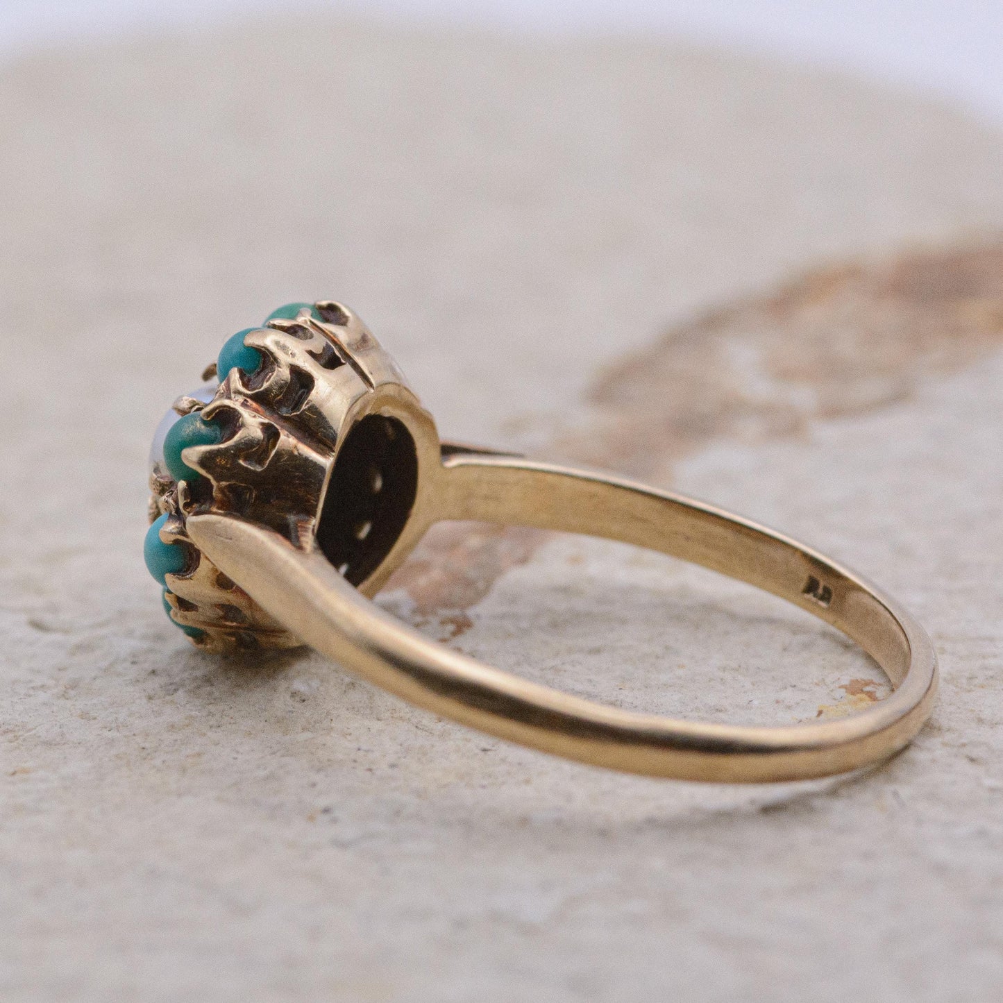 9ct Gold Turquoise and Pearl Ring | UK Size P | US Size 7.5