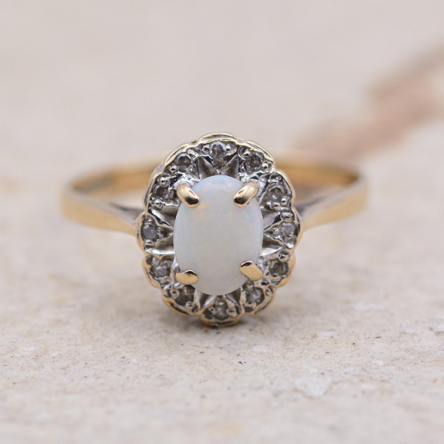 Vintage Opal and Diamond Cluster Ring | 9ct | UK Size O | US Size 7.25