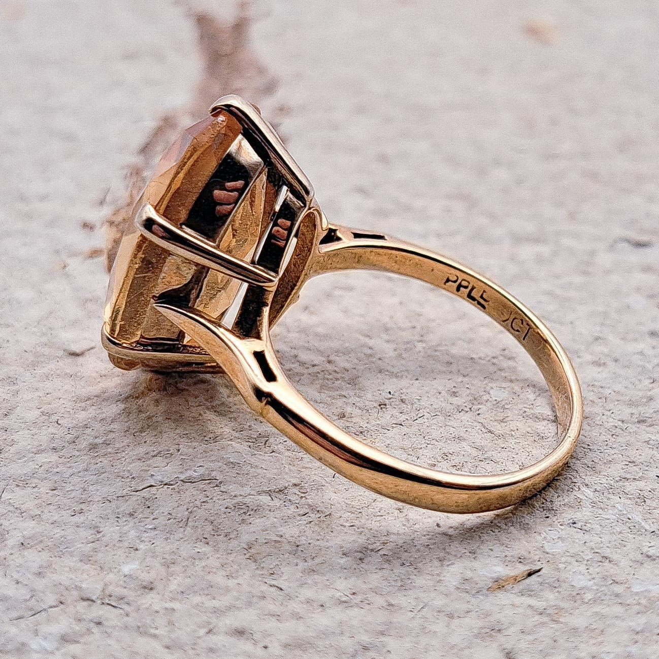 Vintage Citrine Cocktail Ring | UK Size O 1/2 | US Size 7.5 | 9 Carat Gold
