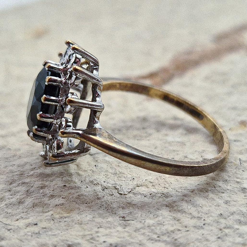 Vintage 9ct Diamond and Sapphire Cluster Ring | UK Size L | US Size 5.75