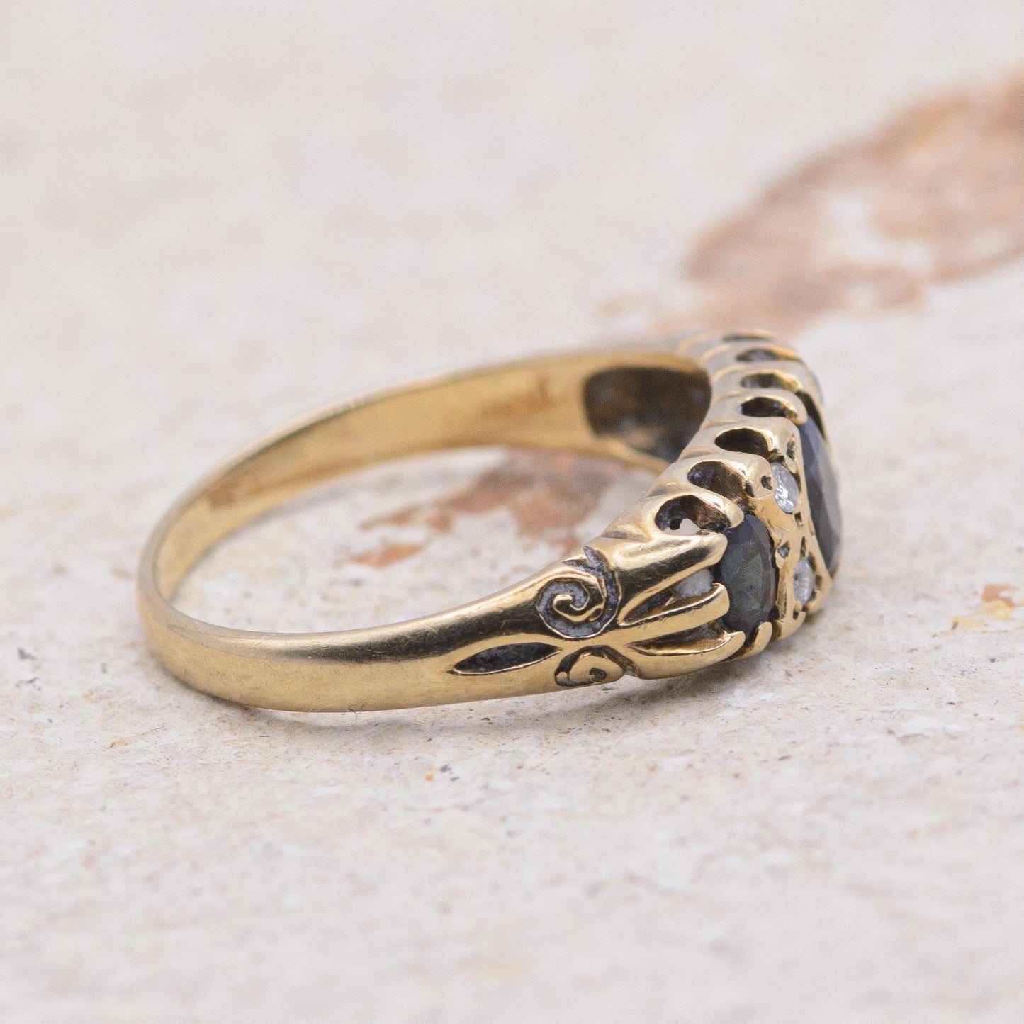 9ct Gold Sapphire and Diamond Boat Ring