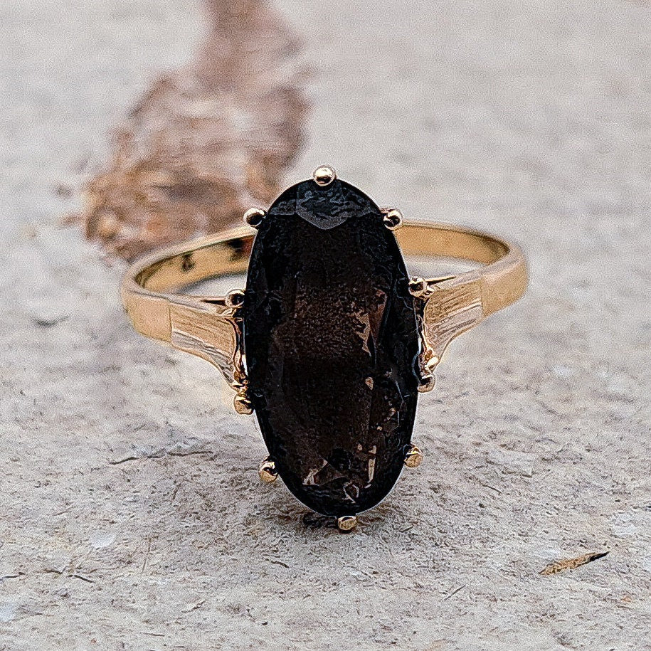 Vintage 9ct Gold Smoky Quartz Cocktail Ring | UK Size O 1/2 | US Size 7.5 |