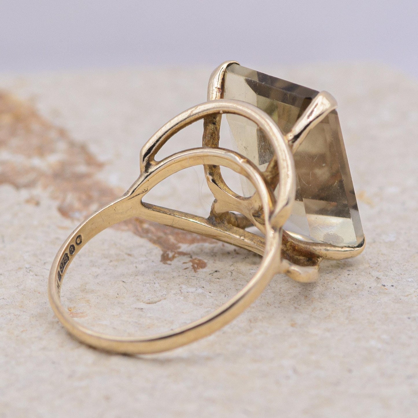 Vintage Chunky Smoky Quartz Cocktail Ring | 9ct | UK Size O | US Size 7 |