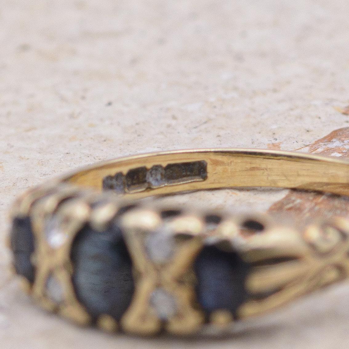 9ct Gold Sapphire and Diamond Boat Ring