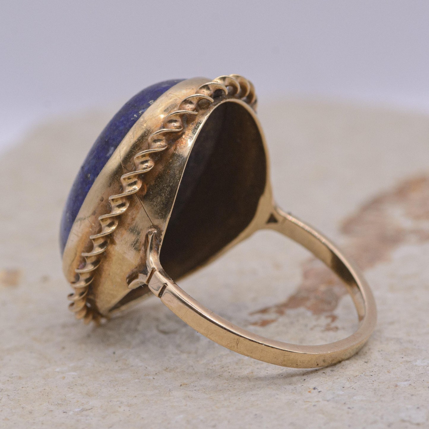 Vintage Lapis Lazuli Chunky Ring | 9ct Gold | UK Size N 1/2 | US Size 7