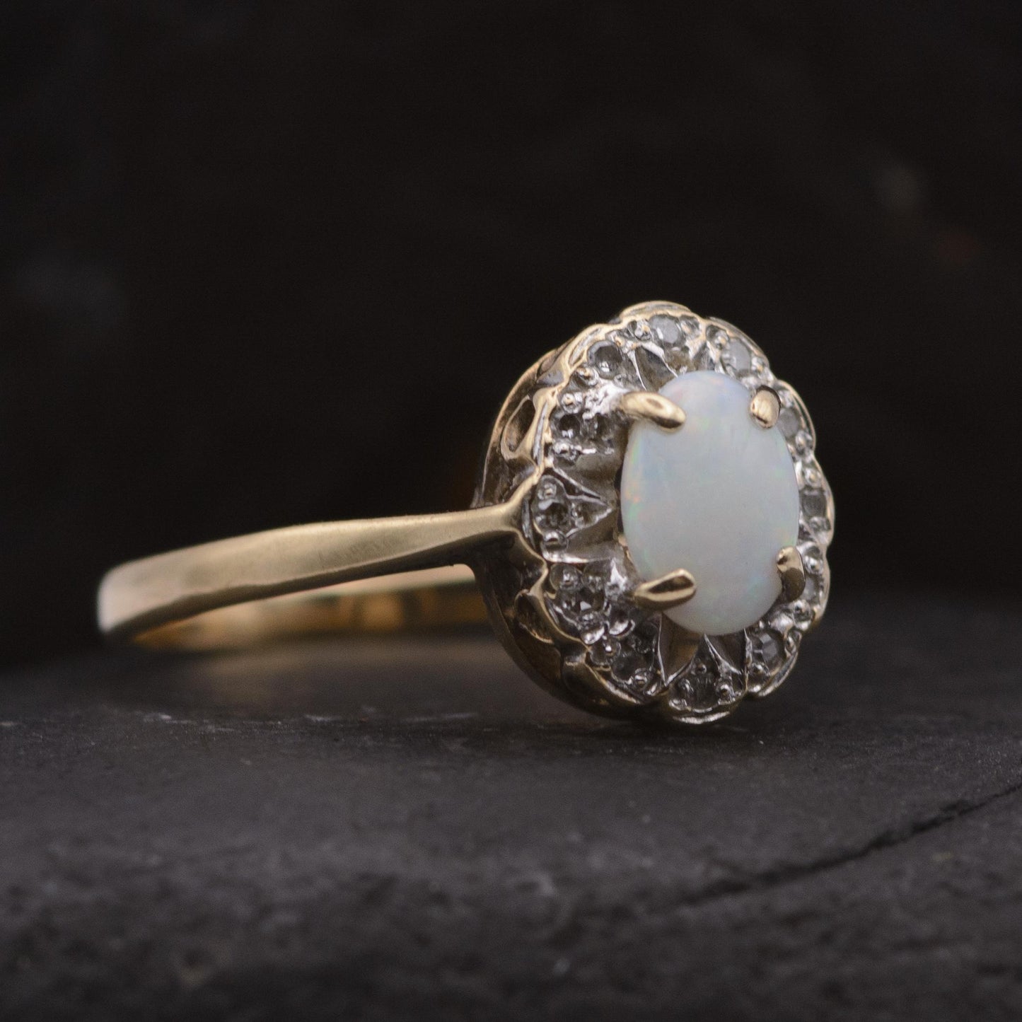 Vintage Opal and Diamond Cluster Ring | 9ct | UK Size O | US Size 7.25