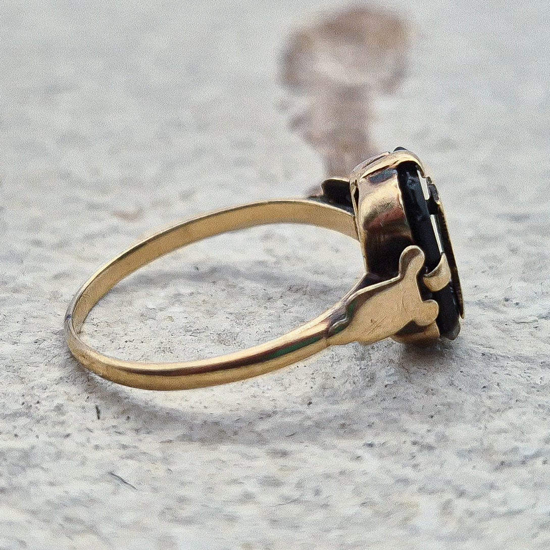 9ct Gold Black Onyx Initial Ring | UK Size M | US Size 6 | Initialled "M"