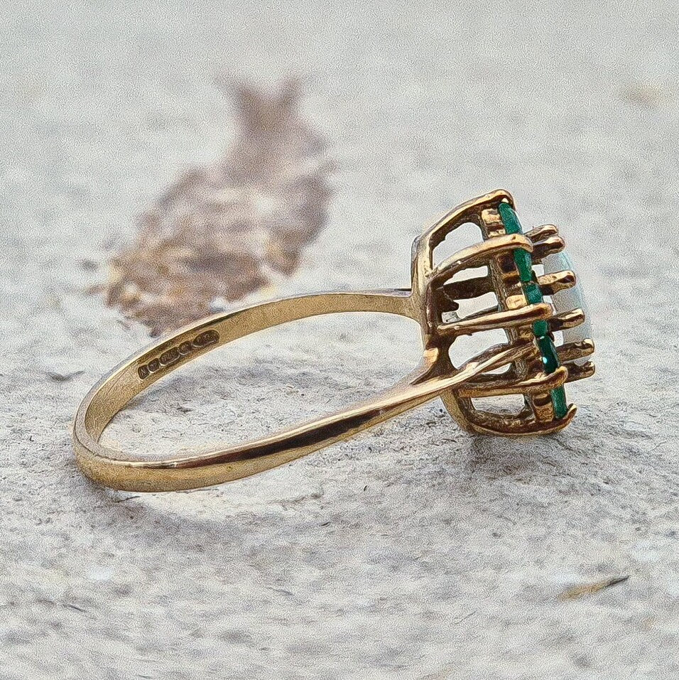 Vintage Emerald and Opal Cluster Ring |UK Size K 1/2 | US Size 5.5 | 9ct
