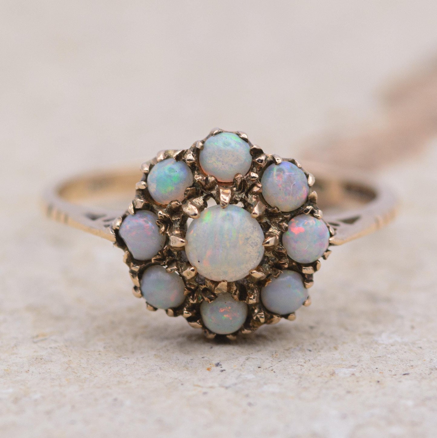 Vintage Opal Cluster Ring | UK Size M 1/2 | US Size 6.5 | 9 carat gold