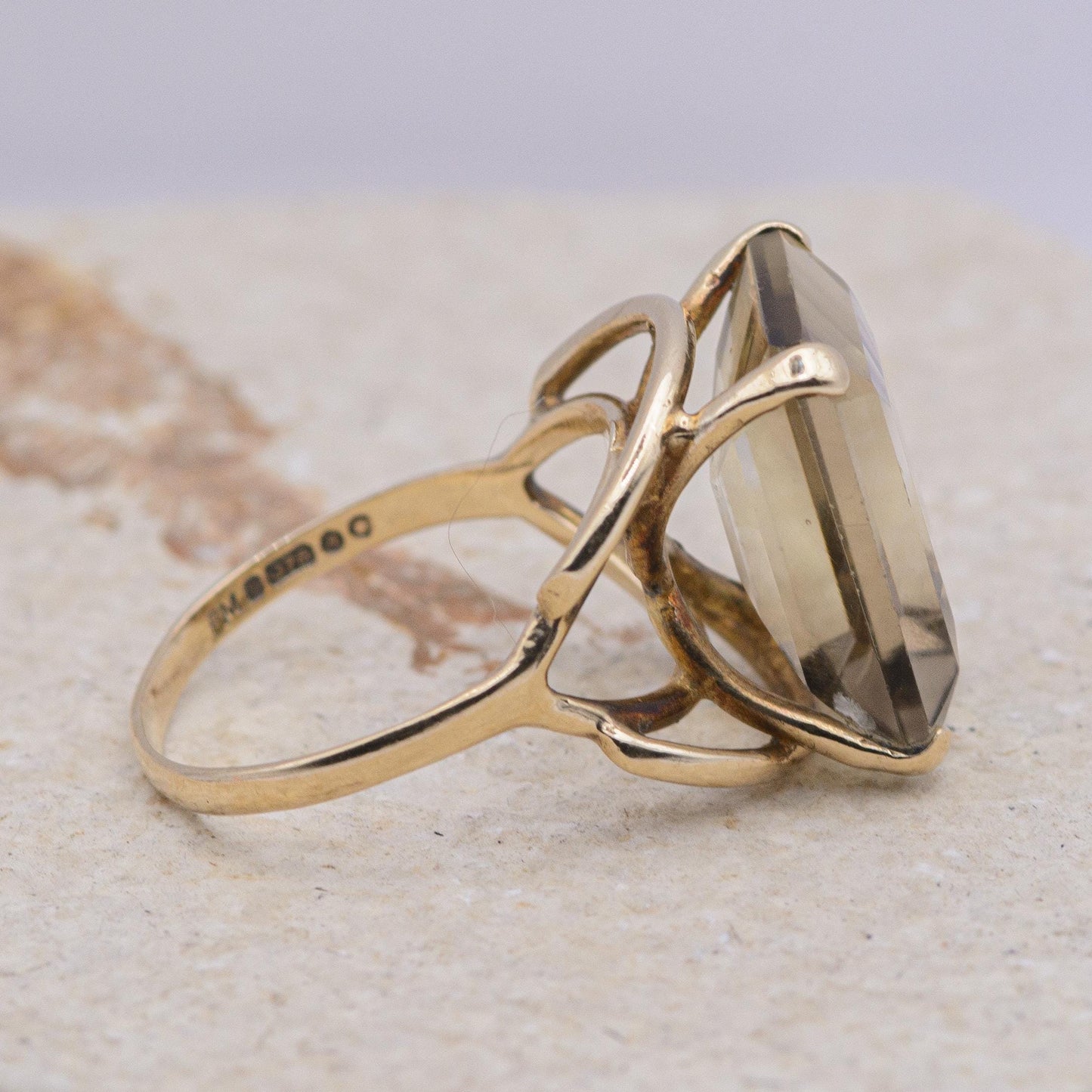 Vintage Chunky Smoky Quartz Cocktail Ring | 9ct | UK Size O | US Size 7 |