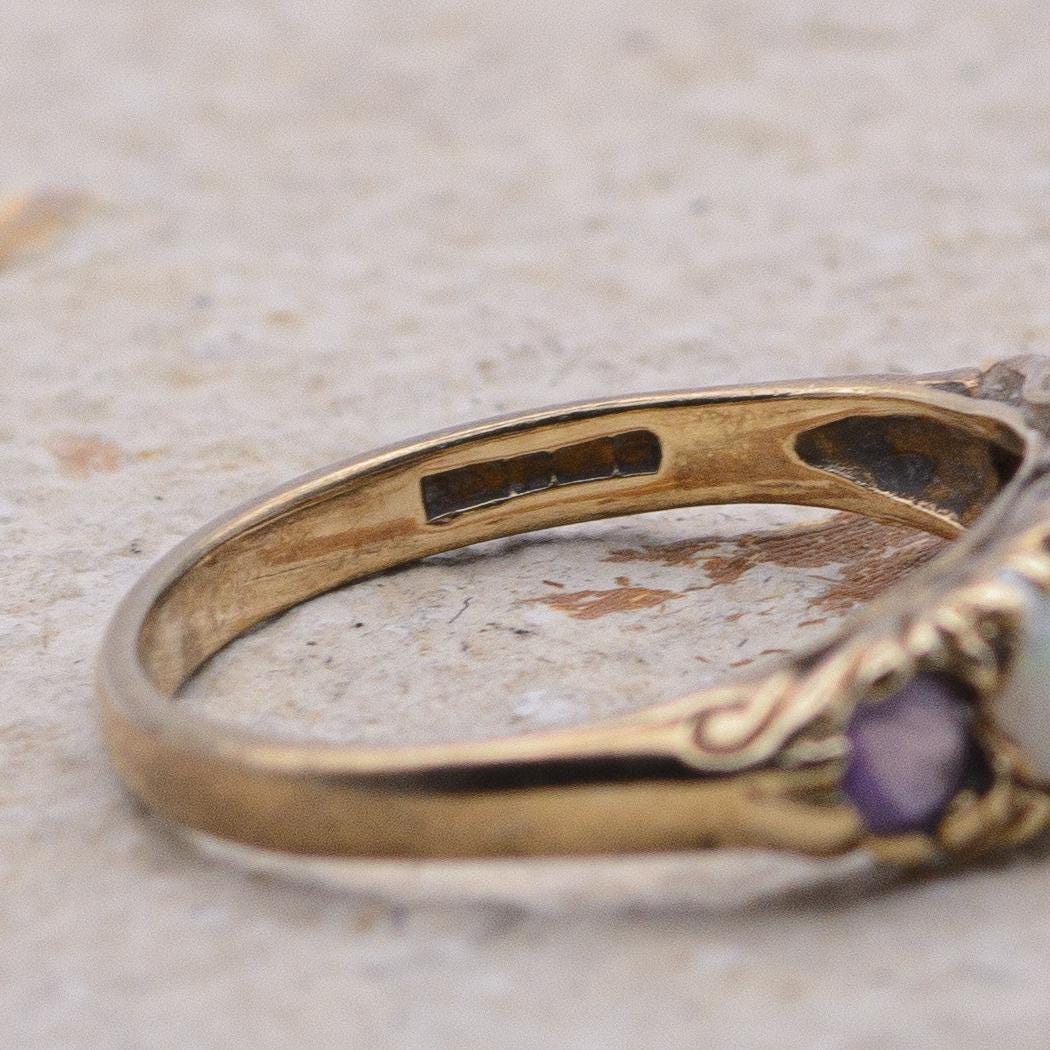 Vintage Amethyst and Opal 5-Stone Ring | UK Size M | US Size 6.25 | 9 Carat Gold