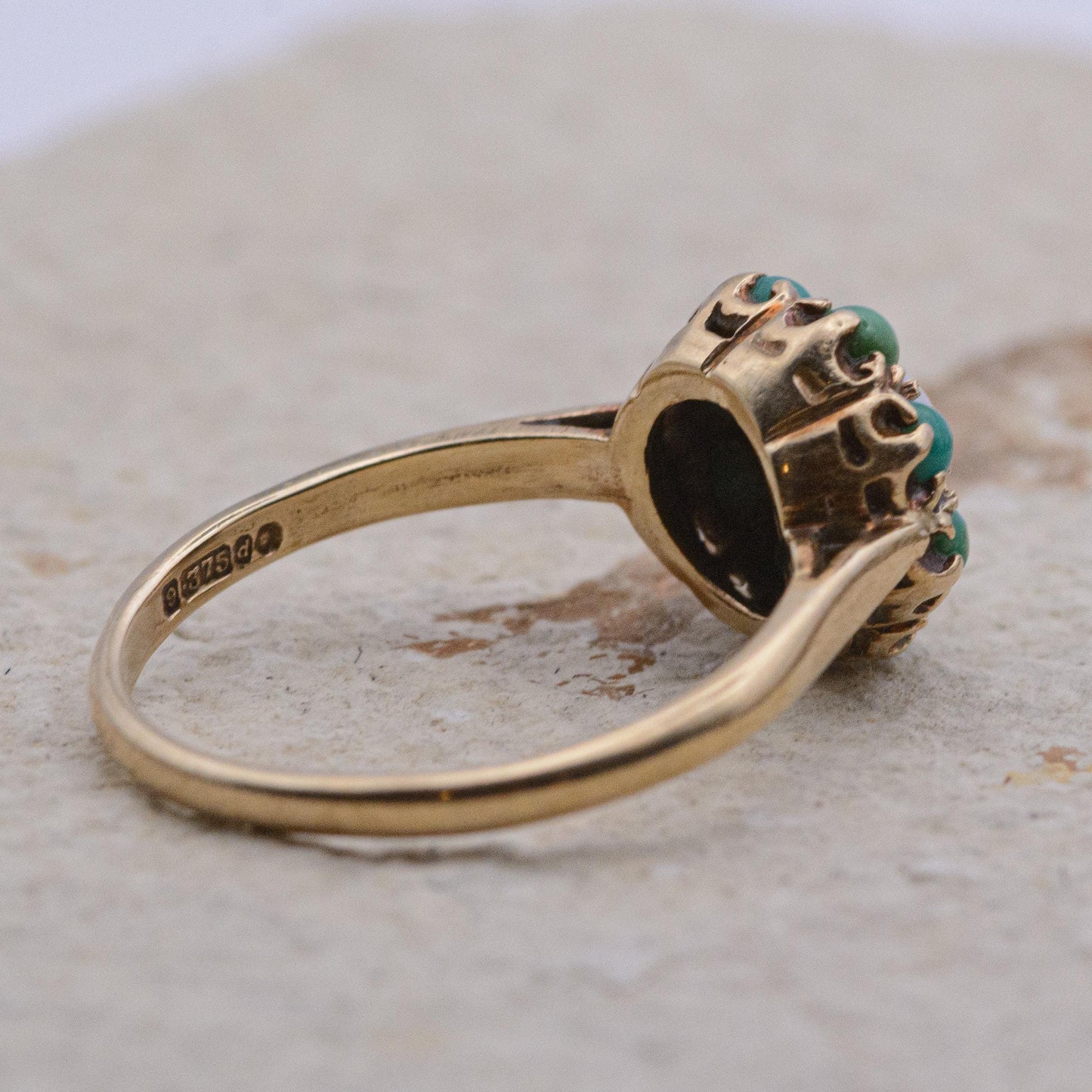 9ct Gold Turquoise and Pearl Ring | UK Size P | US Size 7.5