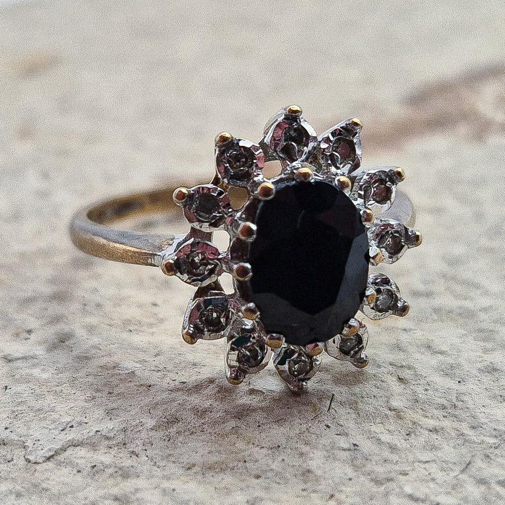 Vintage 9ct Diamond and Sapphire Cluster Ring | UK Size L | US Size 5.75