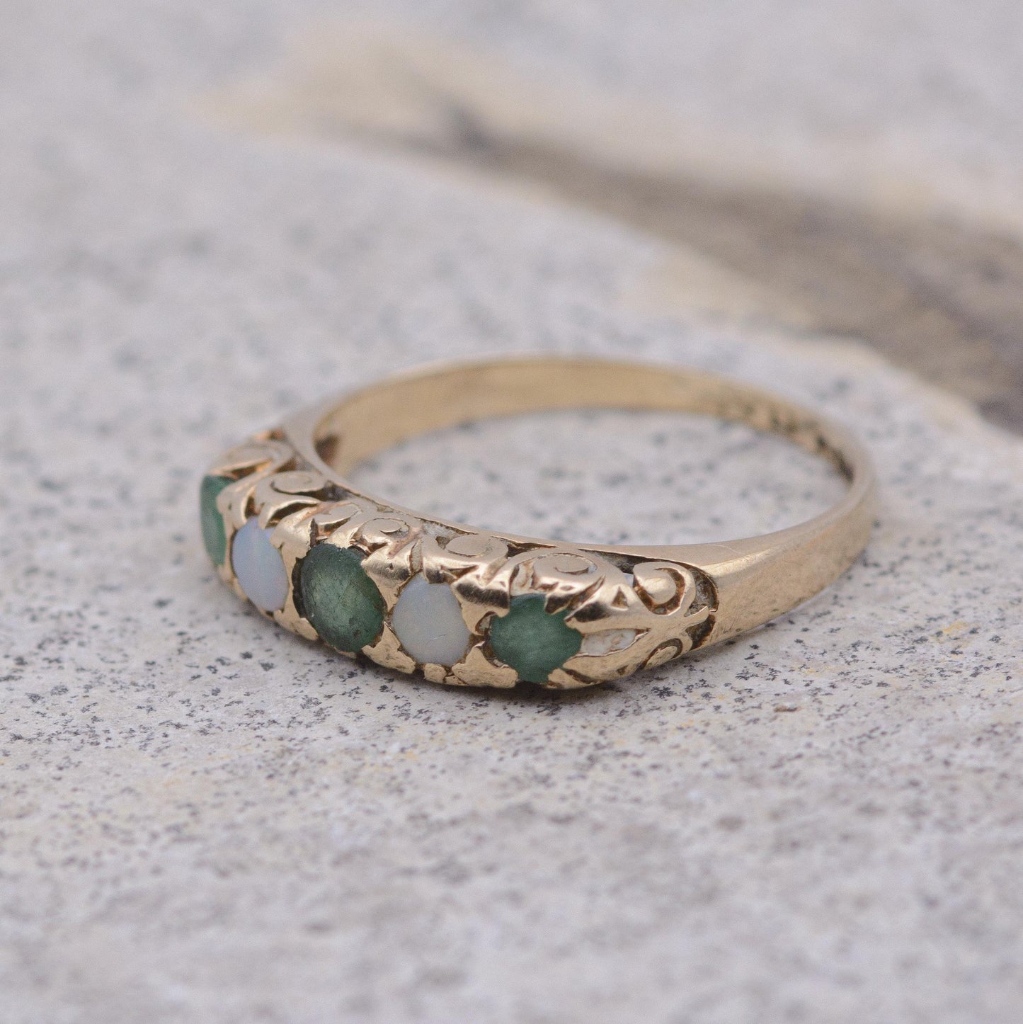 Vintage Emerald and Opal 5-Stone Ring | UK Size L 1/2 | US Size 6 | 9ct