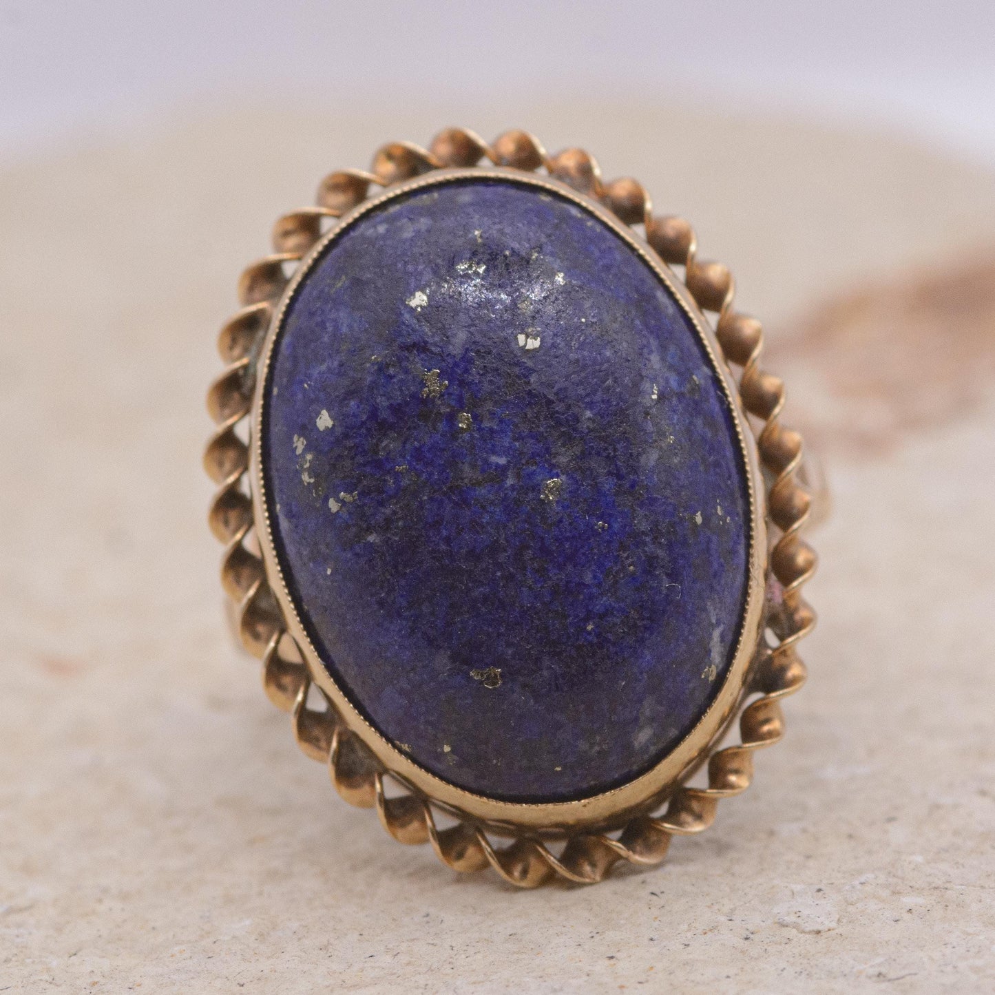 Vintage Lapis Lazuli Chunky Ring | 9ct Gold | UK Size N 1/2 | US Size 7