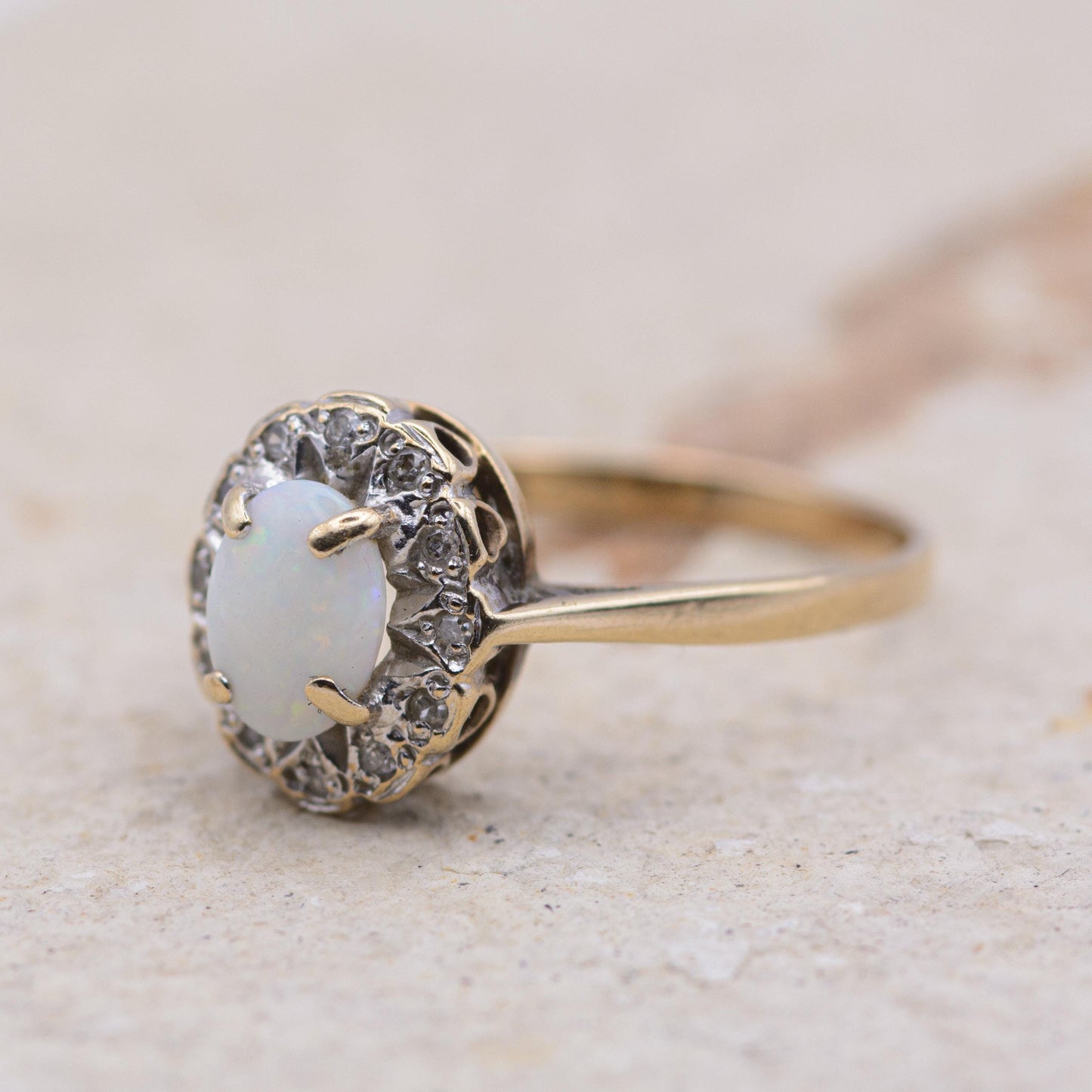 Vintage Opal and Diamond Cluster Ring | 9ct | UK Size O | US Size 7.25