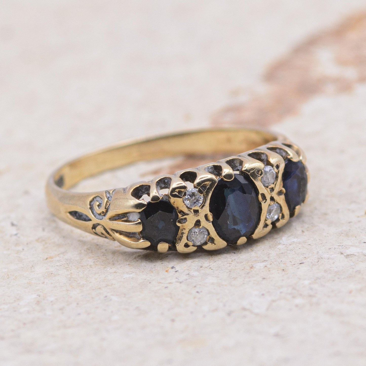 9ct Gold Sapphire and Diamond Boat Ring